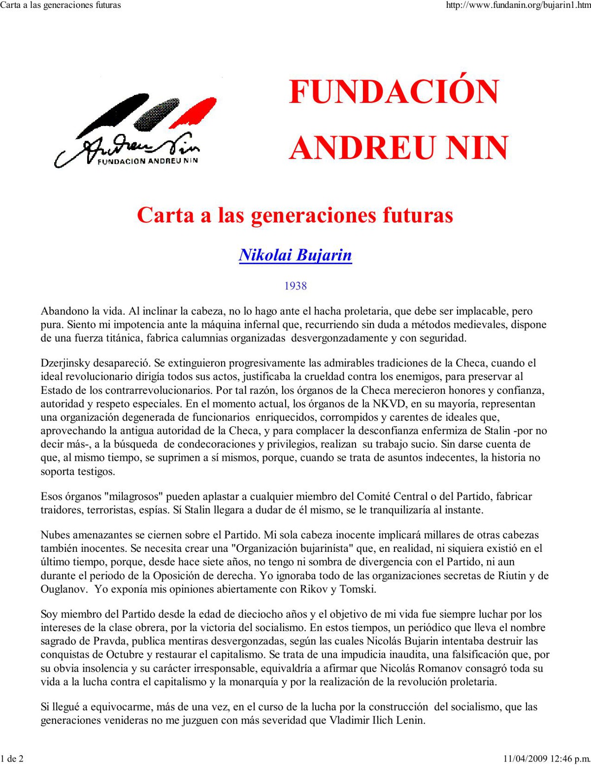 Carta a las generaciones futuras